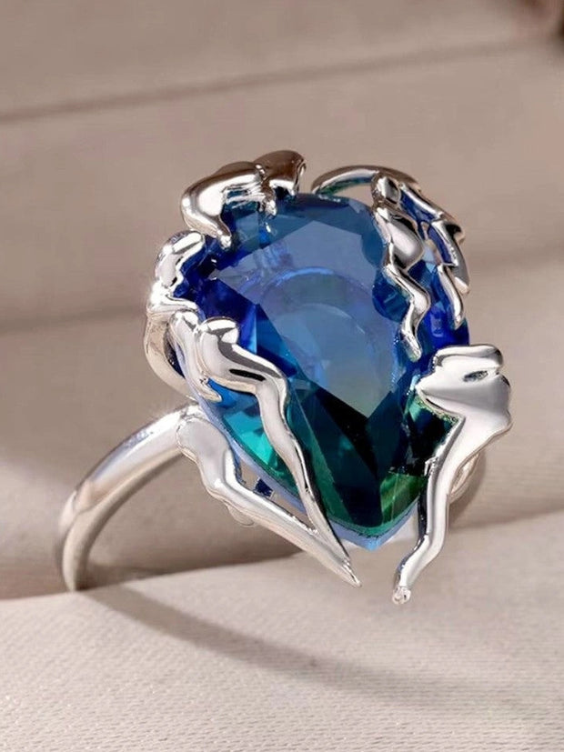 Avant-Garde Blue Ombre Stone Statement Silver Ring For Women