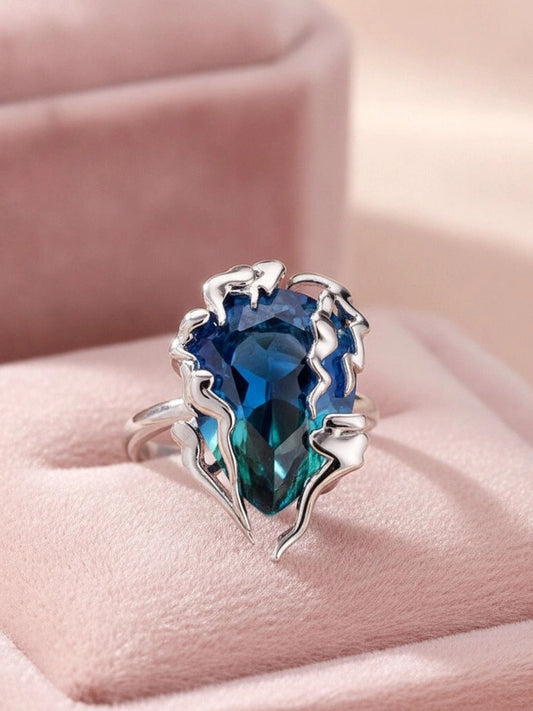 Avant-Garde Blue Ombre Stone Statement Silver Ring For Women