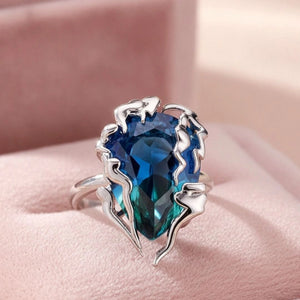 Avant-Garde Blue Ombre Stone Statement Silver Ring For Women
