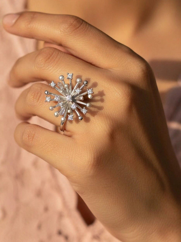 Celestial Silver Pave & Burst Pearl Statement Ring