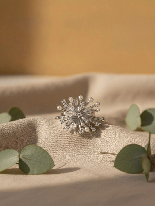 Celestial Silver Pave & Burst Pearl Statement Ring