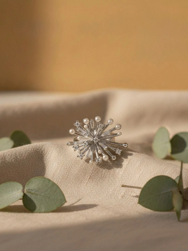 Celestial Silver Pave & Burst Pearl Statement Ring