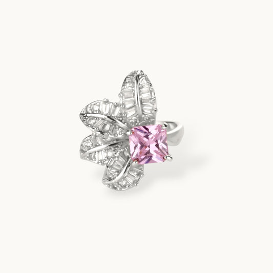 Dazzling Floral Pink Sapphire Silver Coated Diamond Ring