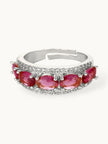 Opulent Oval Halo Stackable Silver Band Ruby Ring