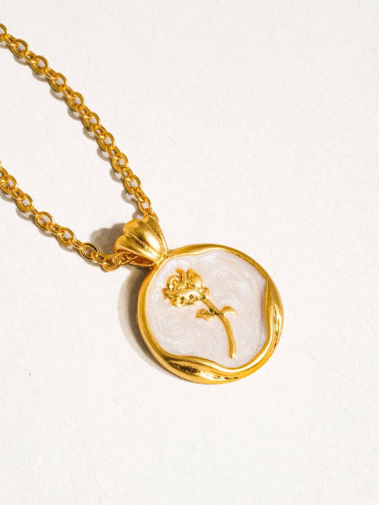 Dainty White Enamel Gold Tulip Pendant Necklace