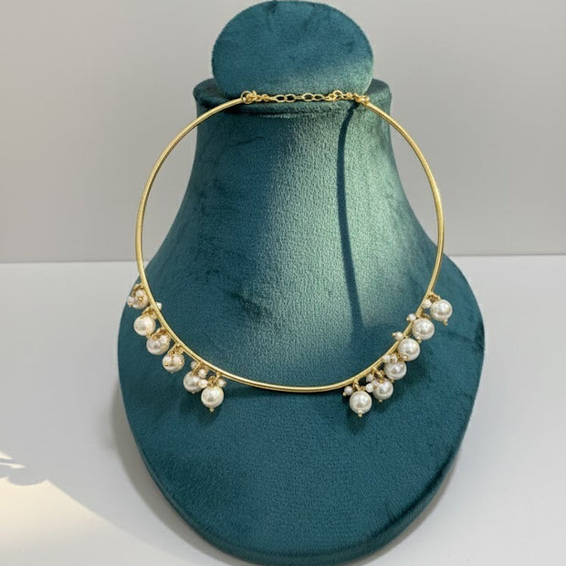 Gold Sculptural Flower Choker with Pearl