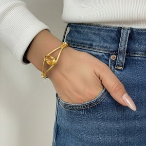 Yellow Teardrop Brass Bangle Bracelet