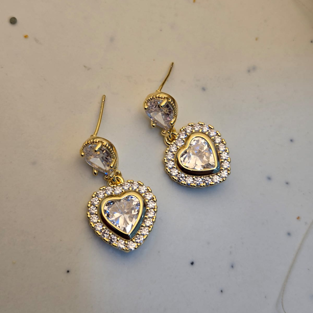 Heart Shape Crystal Gold Earrings