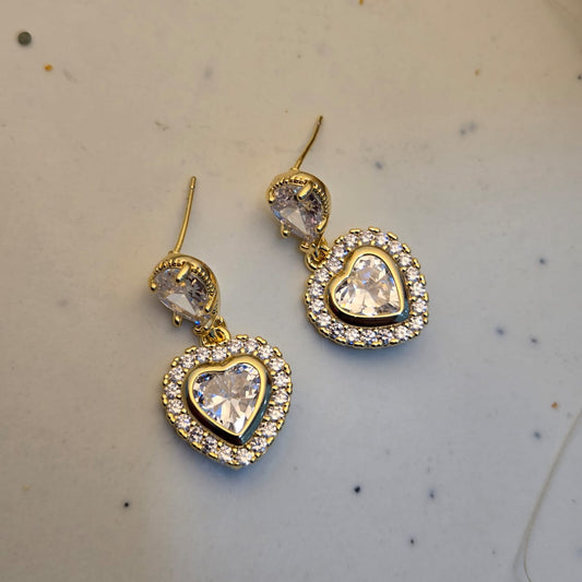 Heart Shape Crystal Gold Earrings