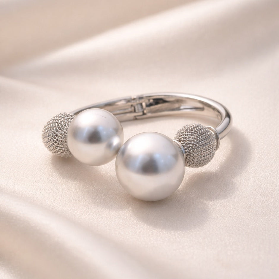 Luna Double Pearl Mesh Cuff Bracelet