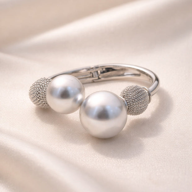 Luna Double Pearl Mesh Cuff Bracelet