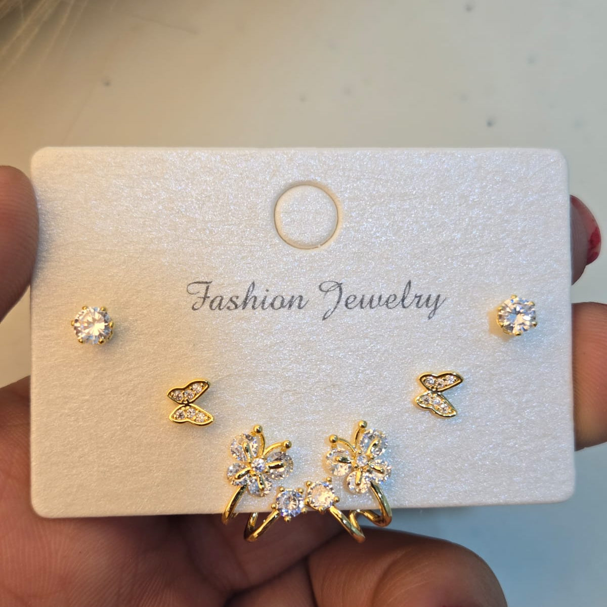 Set of 3 Zircon Butterfly Earring Set for multiple Piercing