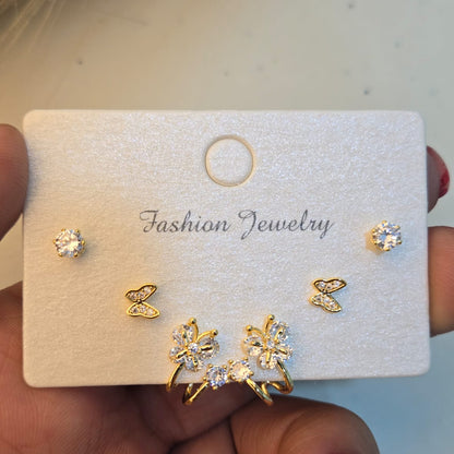 Set of 3 Zircon Butterfly Earring Set for multiple Piercing