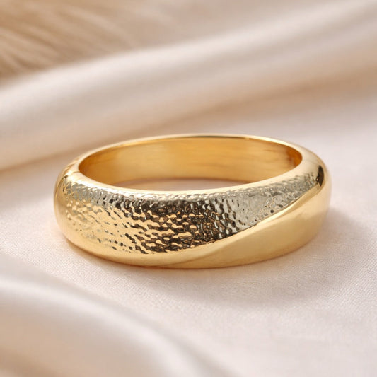 Hammered Gold Wide Band Bangle