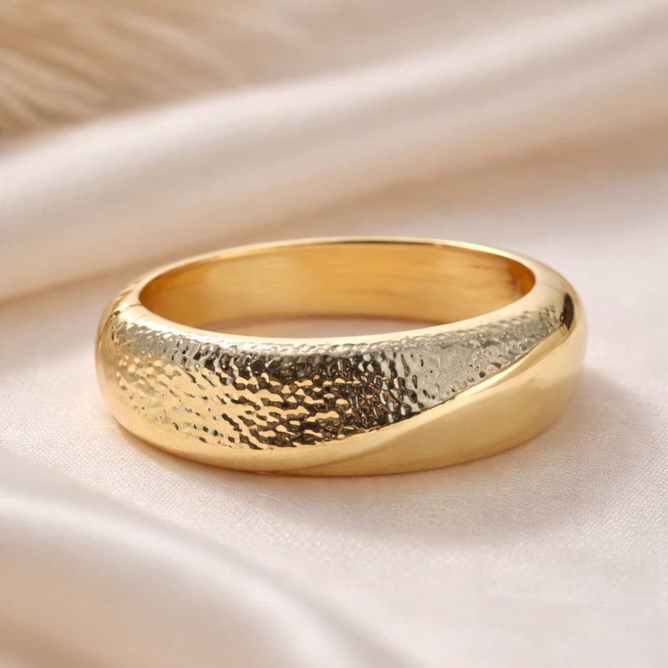 Hammered Gold Wide Band Bangle