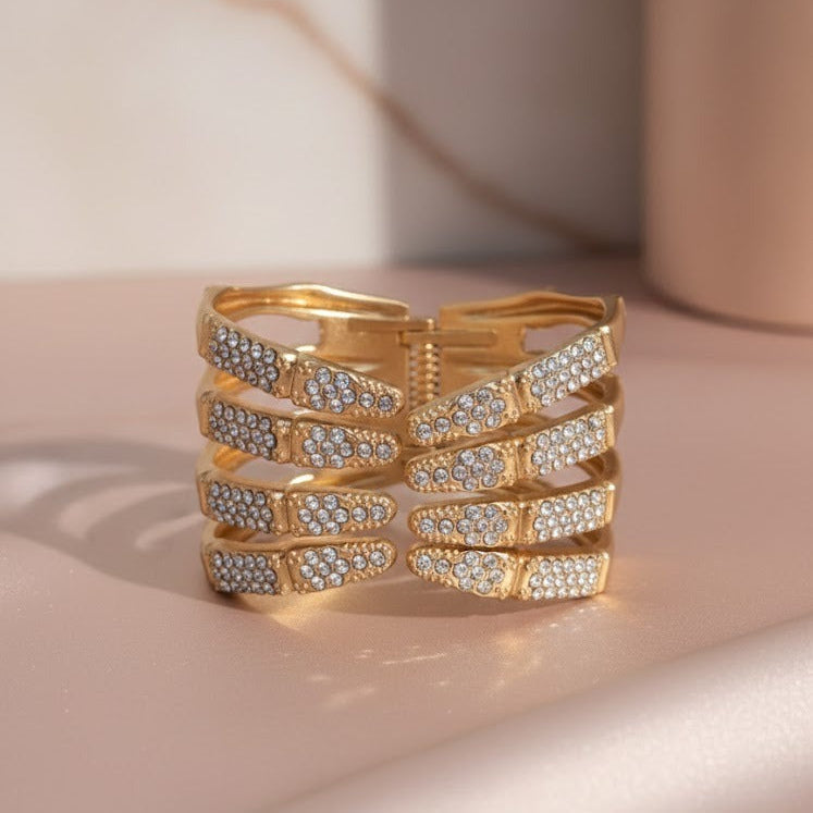 Stacked Crystal Multi-Layer Cuff Bracelet