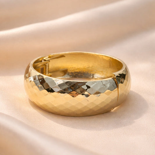 Prism Faceted Hinged Gold Bangle Kada