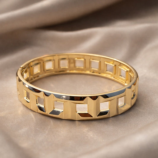 Geometric Greek Key Gold Cuff