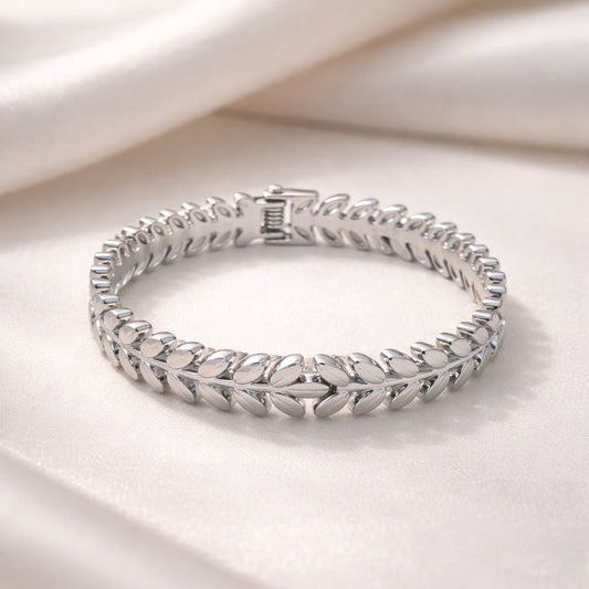 Minimalist Leaf Link Silver Cuff Bracelet