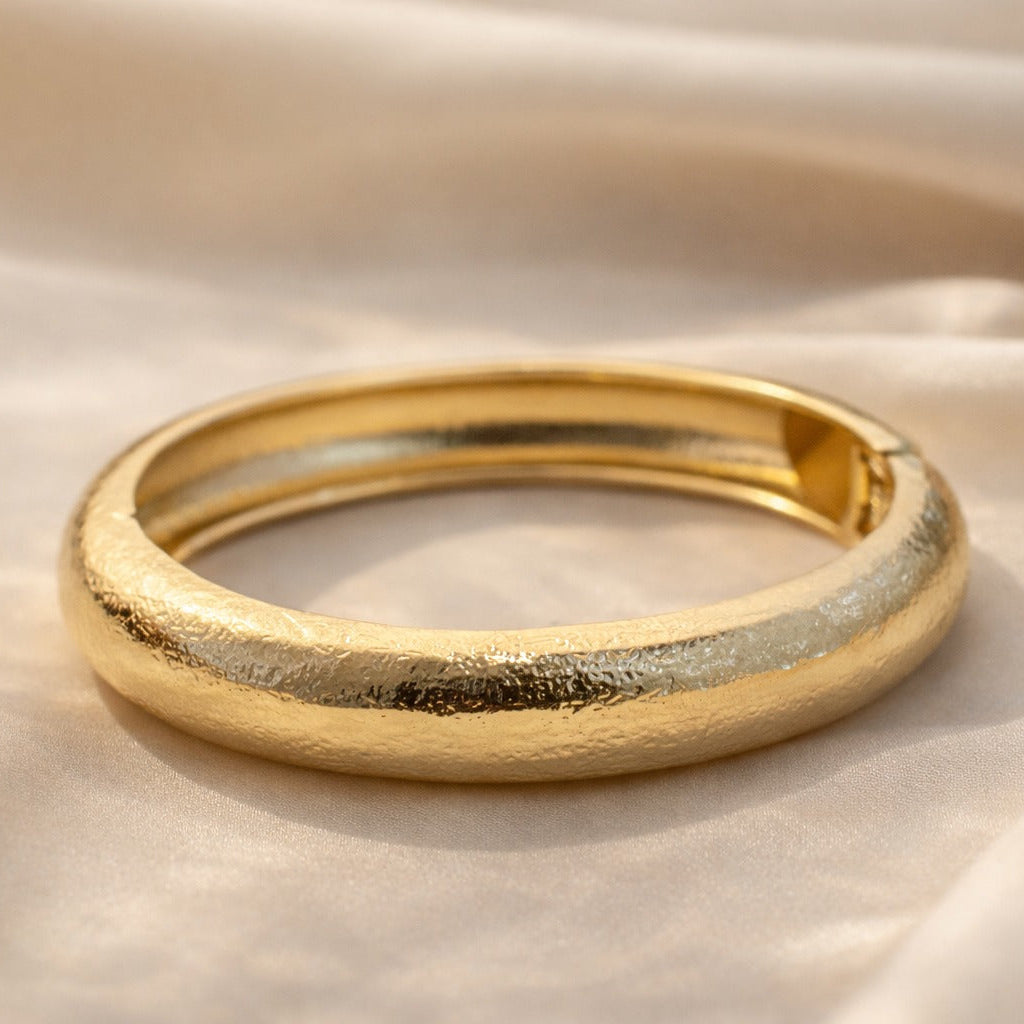Textured Hinged Statement Gold Cuff Bracelet