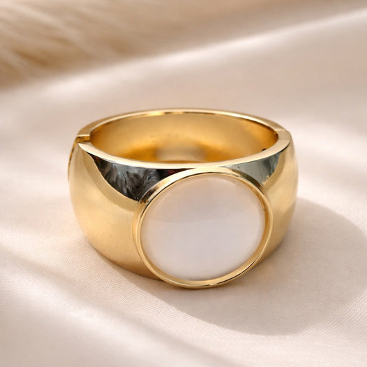 The White Opal Style Inset Dome Cuff Bracelet