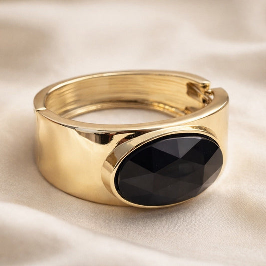 The Obsidian Inset Gold Plated Bangle Kada