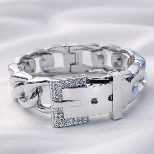Power Crystal Buckle Silver Chain Bracelet