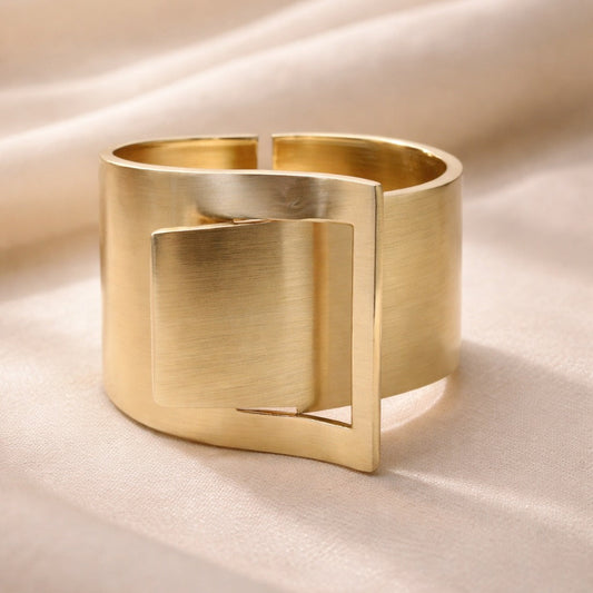 Chunky Matte Finish Buckle Gold Cuff Bracelet