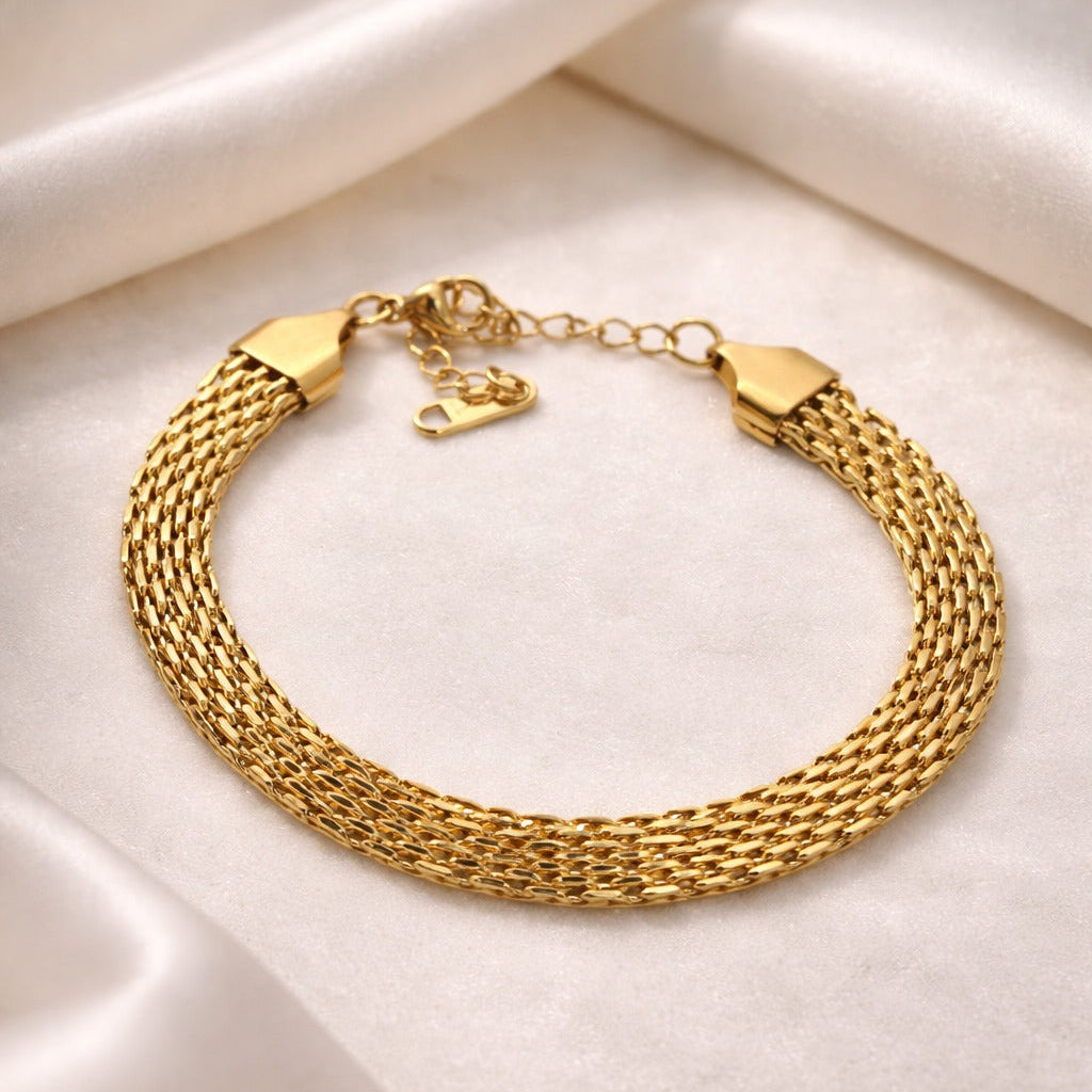 Golden Weaver Mesh Statement Bracelet