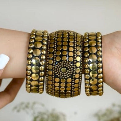 Handcrafted Studded Wooden Bangle Set