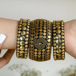 Handcrafted Studded Wooden Bangle Set