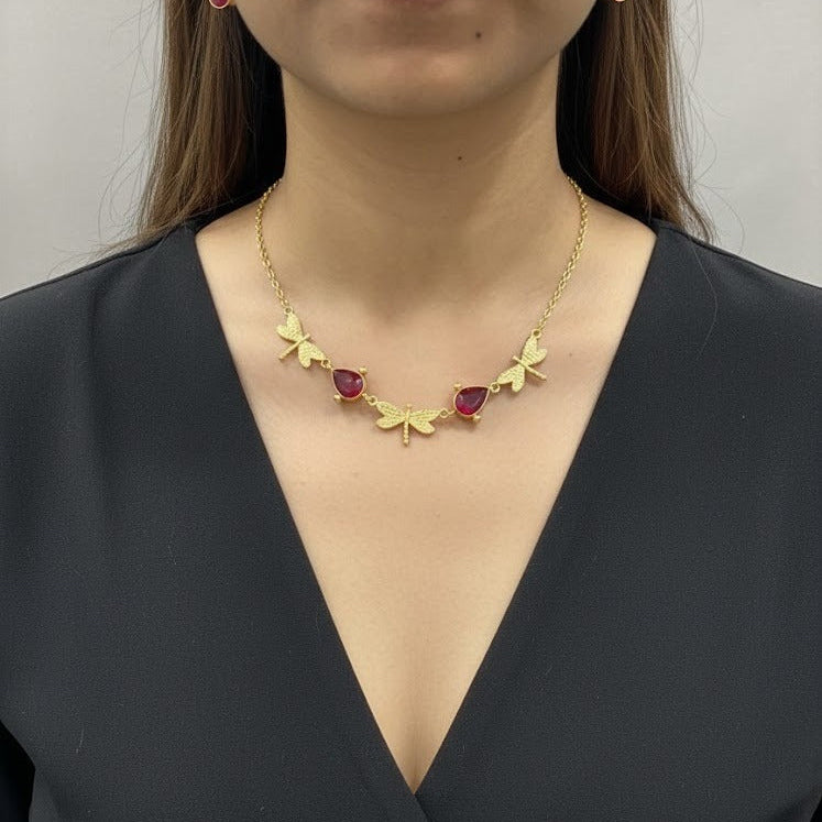 Golden Dragonfly Ruby Necklace