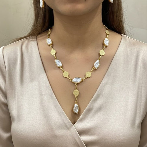 Mother of Pearl & Gold Link Necklace