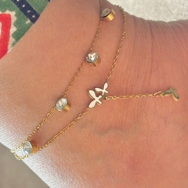 Bezel-Set Crystal Butterfly Charm Anklet