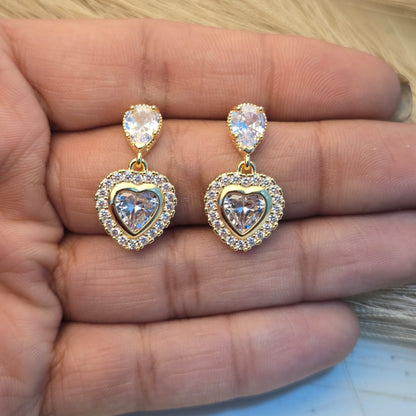 Heart Shape Crystal Gold Earrings