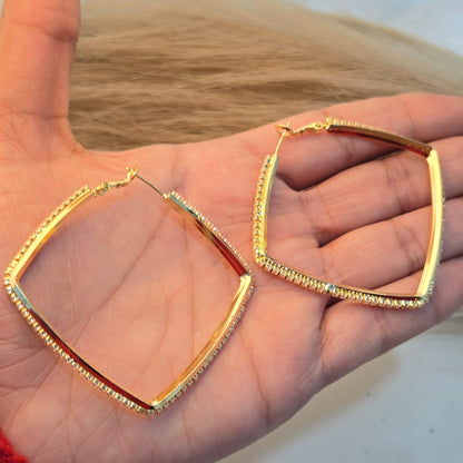 Diamond Studded Gold plated Square Hoop Earrings