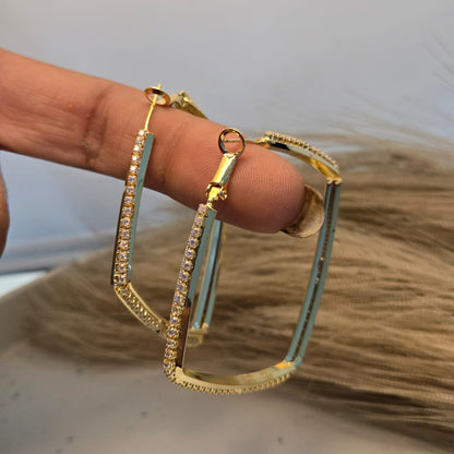 Diamond Studded Gold plated Square Hoop Earrings