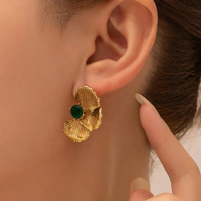 Vintage Green Stone Petal Earrings