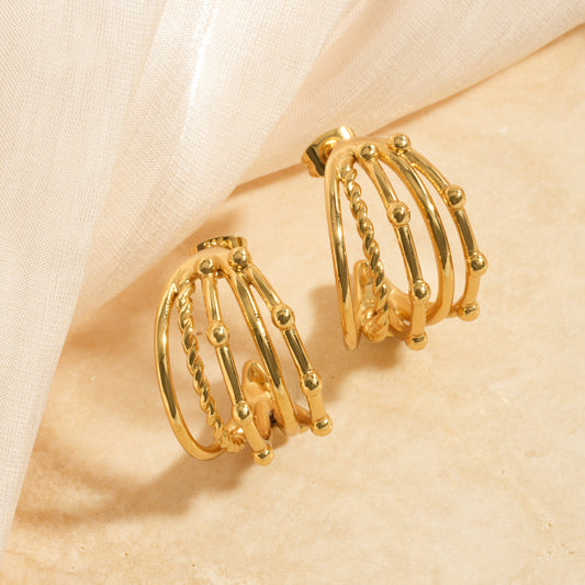 Golden Retro Beads Multi Layer Huggie Earrings