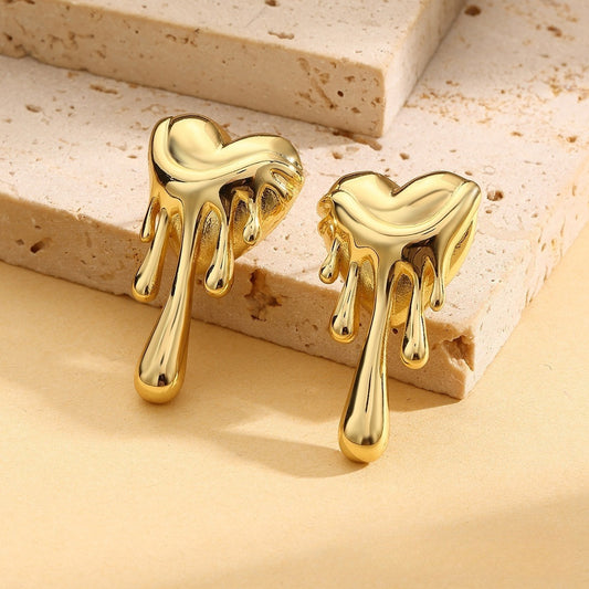 Gold Plated Melted Heart Stud Earrings