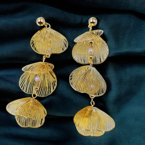 Gold Plated Petal Falls Drop Dangler Earrings