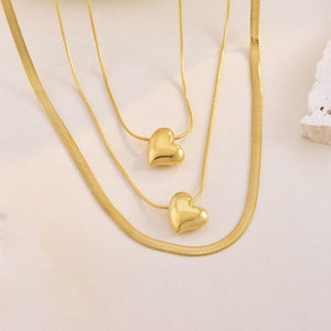 Triple layered Heart Themed Chain Necklace