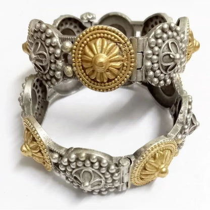 Dual Tone Silver Oxidised  Akshara Kada Antique Handcrafted Bangle With Screw Opening