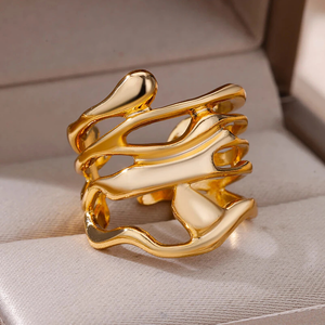 Wide Sculptural Molten Gold Stackable Ring
