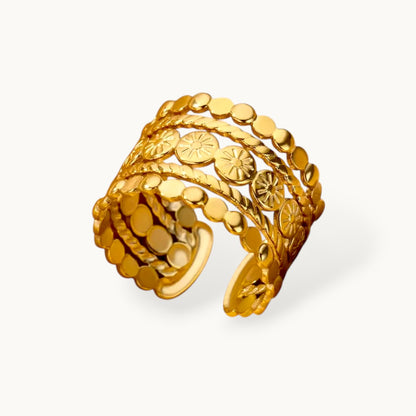 Boho Multi-Row Dot & Sunburst Stackable Wide Band Ring