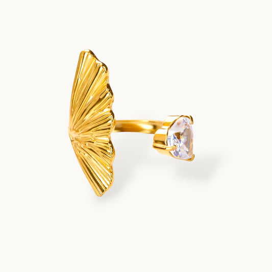 Asymmetric Fan & Pearl Solitaire Statement Ring