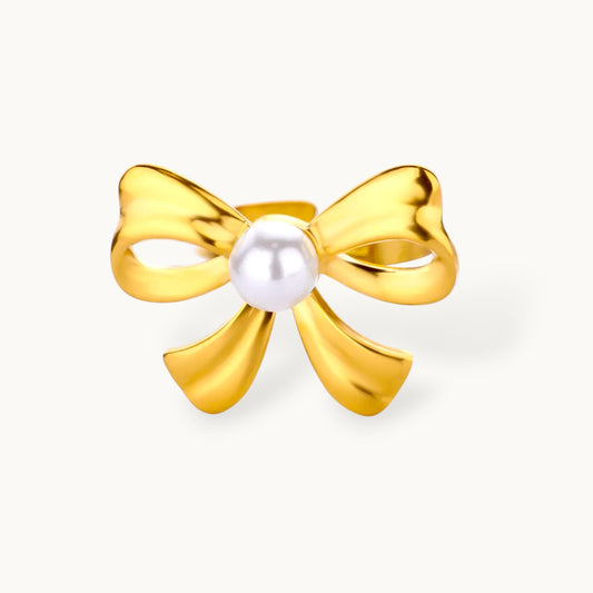 Classic Polished Central Statement Pearl Bow Ring