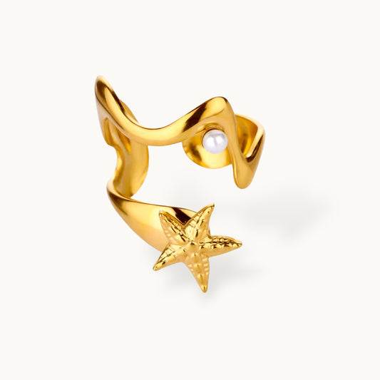 Abstract Nautical Starfish & Wrap Pearl Ring