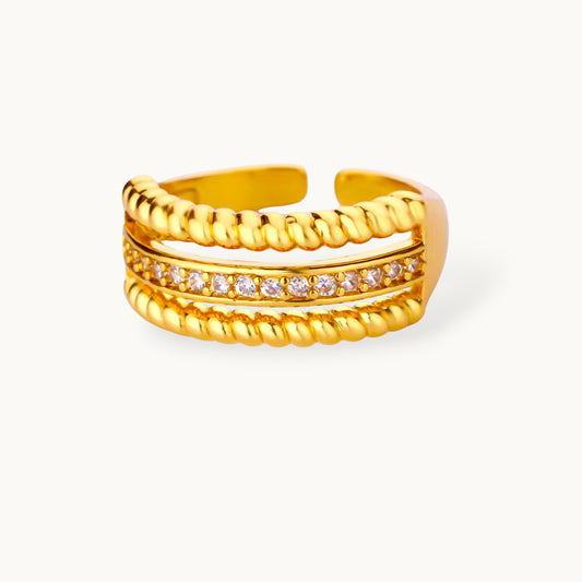 Triple Row Rope Edge Pave Stackable Diamond Band Ring