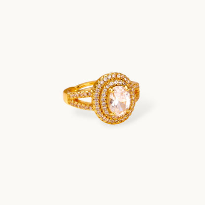 Opulent Double Halo Oval Solitaire Cocktail Ring